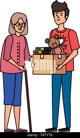 man volunteer giving a old man donations box Stock Vector Image & Art ...