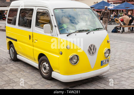 Heidelberg, Germany - May 16th, 2015: An old VW Bulli in the marketplace of Heidelberg. Stock Photo