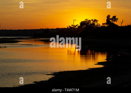 Sunset over the River Chobe on a summer evening in Botswana Stock Photo
