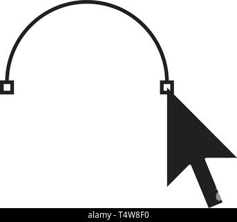 Pen tool. Vector computer graphics. The curve control points. Black path with mouse cursor. Vector illustration isolated on white background Stock Vector