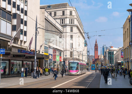 West Midlands Metro tram on Corporation Street in Birmingham, West Midlands, England, UK Stock Photo