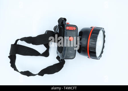 head flashlight isolated on white background. Stock Photo