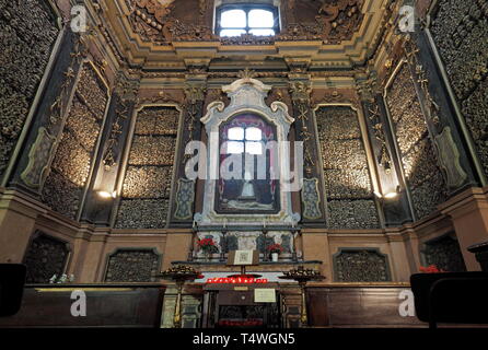 MILAN, LOMBARDIA, ITALY - September 4, 2018: San Bernardino alle Ossa is a church in Milan, known for its ossuary, decorated with human skulls and bon Stock Photo