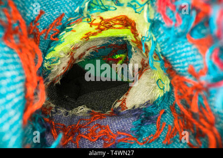Inside the sock. Colourful macro shot of an inside of sock tecture Stock Photo