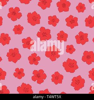 Red Hibiscus Seamless pattern. Simple hibiscus flower design. Vector illustration background for interior, fashion, textile, surface, web, home decor Stock Vector