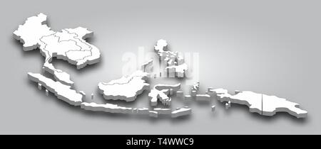 3D map Southeast asia with perspective view on gray color gradient background . Vector . Stock Vector