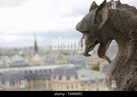 Terrifying statue of a gargoyle the mythical winged monster with