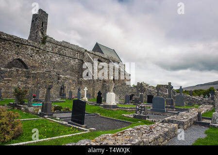 Corcomroe Abbey ruins and its cemetery in Ireland Stock Photo