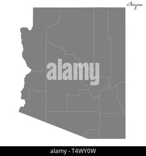 High Quality map of Arizona is a state of United States with borders of the counties Stock Vector