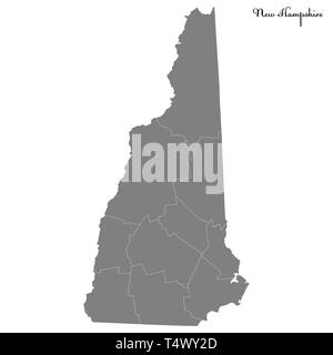 High Quality map of New Hampshire is a state of United States with borders of the counties Stock Vector