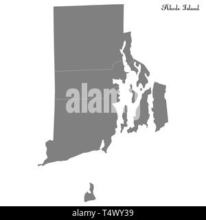 High Quality map of Rhode Island is a state of United States with borders of the counties Stock Vector