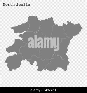 High Quality map of North Jeolla is a province of South Korea, with borders of the counties Stock Vector