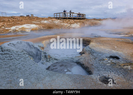 Boiling mud area also called Hverir or Hverarond near Reykjahlid town in the north of Iceland Stock Photo