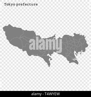 High Quality map of Tokyo is a prefecture of Japan with borders of the districts Stock Vector