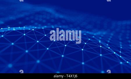 Network connection structure. Wave of particles. Big data digital background. 3d rendering. Stock Photo