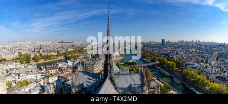 View of the center tower from the top of Notre Dame Cathedral in Paris, France Stock Photo