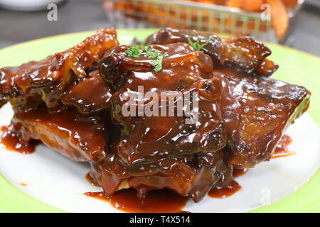 sticky barbecue pork ribs Stock Photo