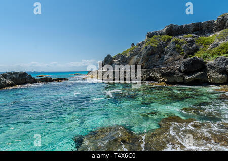 rocky cliffs at Isla Mujeres, Cancun Stock Photo