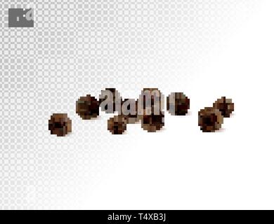 Black pepper isolated on transparent background. Spices. Quality realistic vector, 3d Stock Vector