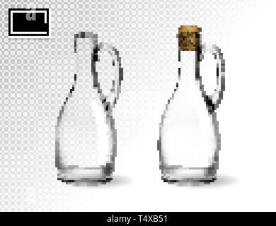 Empty glass bottles collection, isolated on transparent background. Photo-realistic vector, 3d Stock Vector