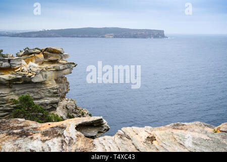 View of North Head, Sydney Harbour, seen from The Gap cliffs on South Head, eastern Sydney, New South Wales, Australia. Stock Photo