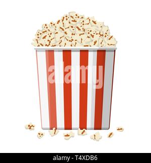Carton bowl full of popcorn. Fast food in cinema. Corn in paper bucket. Vector illustration in flat style Stock Vector
