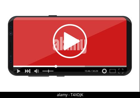 Modern frameless smartphone with video player on screen. Online streaming service on laptop. Cinema, movies, courses and education in internet. Digita Stock Vector