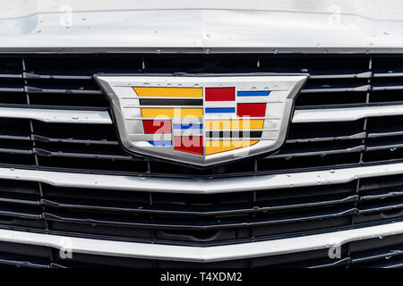 The front grill of a white 2016 Cadillac CTS Luxury Collection AWD. The model comes with 335 horsepower and an 8 speed transmission. Stock Photo