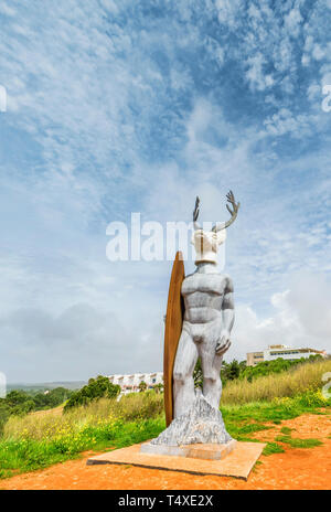 Statue of surfer by Adalia Alberto in Nazare, Portugal Stock Photo