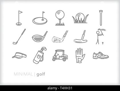 Set of 15 golf line icons for playing a round Stock Vector