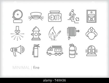 Set of 15 fire safety line icons Stock Vector