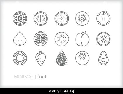 Set of 15 fruit line icons including of healthy food Stock Vector