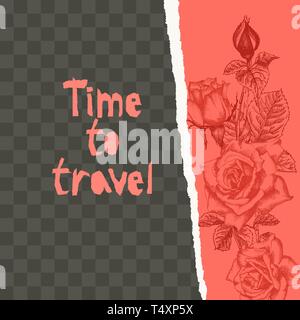 Trendy easy editable template for social media post in torn paper style. Roses flower theme Creative design background for individual and corporate Stock Vector