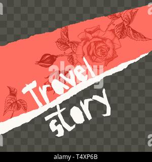 Trendy easy editable template for social media post in torn paper style. Roses flower theme Creative design background for individual and corporate Stock Vector