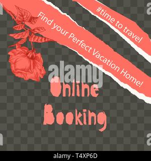 Trendy easy editable template for social media post in torn paper style. Roses flower theme Creative design background for individual and corporate Stock Vector