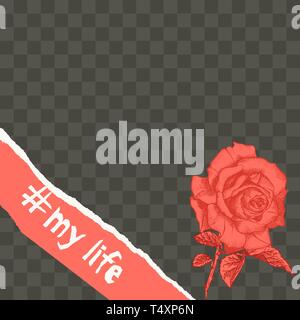 Trendy easy editable template for social media post in torn paper style. Roses flower theme Creative design background for individual and corporate Stock Vector