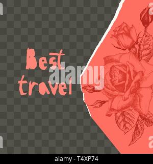Trendy easy editable template for social media post in torn paper style. Roses flower theme Creative design background for individual and corporate Stock Vector
