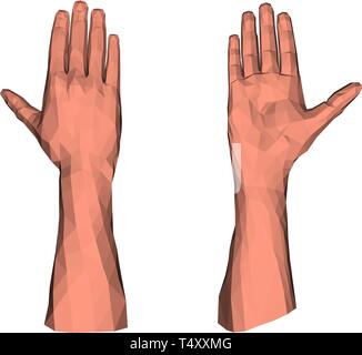 Paper graphic low poly triangular closeup palm concept for showing polygonal stop sign or isolated human gesture Stock Vector