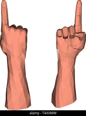Pointing up direction by low poly hand and index geometric 3d finger Stock Vector