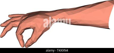 Holding element in low poly hand as abstract human gesturing for creative virtual origami art Stock Vector