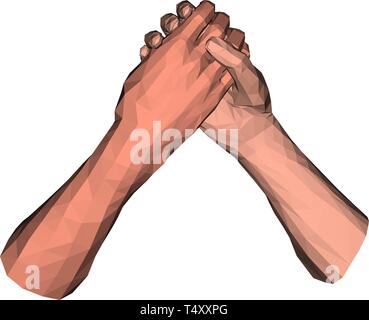 Arm wrestling competition polygonal two hands low poly art Stock Vector