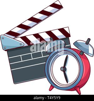 movie clapper board and alarm clock Stock Vector