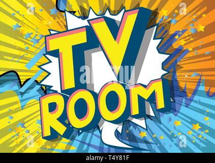 TV Room - Vector illustrated comic book style phrase on abstract background. Stock Vector