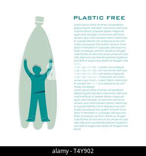 Plastic free, zero waste article vector template. Person stuck inside bottle cartoon character. Pollution problem illustration with copyspace. Organic material use, eco friendly policy poster concept Stock Vector