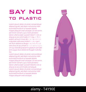Say no to plastic article page flat vector layout. Person inside bottle cartoon character. Zero waste philosophy illustration with text space. Trash recycle, pollution reduce banner concept Stock Vector