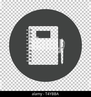 Exercise book with pen icon. Subtract stencil design on tranparency grid. Vector illustration. Stock Vector