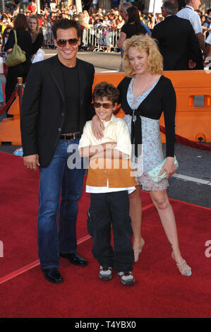 LOS ANGELES, CA. June 27, 2005: Actress VIRGINIA MADSEN & actor ANTONIO SABATO JR & their son at the special fan screening of War of the Worlds at the Grauman's Chinese Theatre, Hollywood. © 2005 Paul Smith / Featureflash Stock Photo