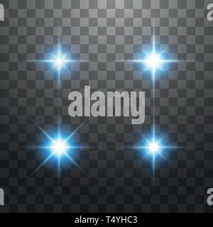 Creative concept Vector set of glow light effect stars bursts with sparkles isolated on transparent background Stock Vector