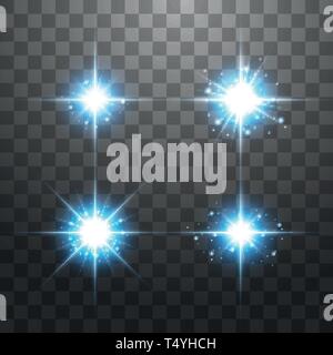 Creative concept Vector set of glow light effect stars bursts with sparkles isolated on transparent background Stock Vector