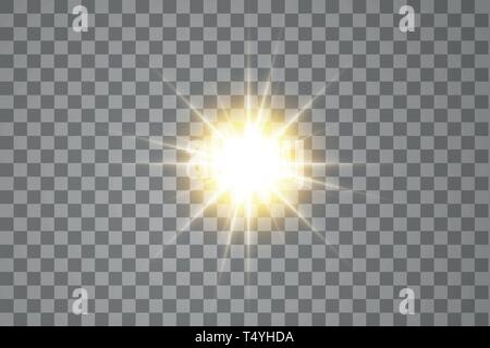 Glow light effect. Starburst with sparkles on transparent background. Vector illustration. Sun Stock Vector